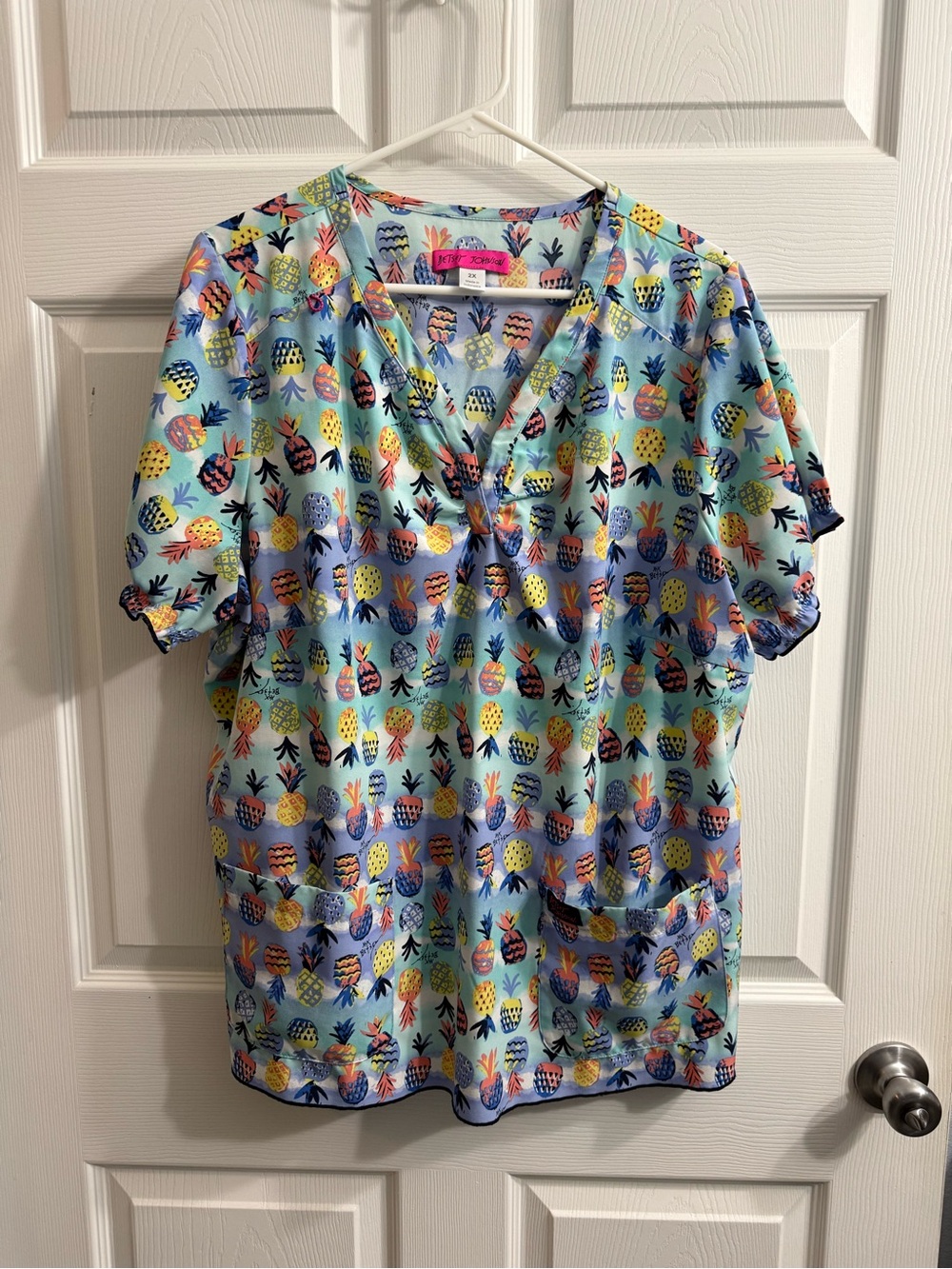 Betsey Johnson Tropical Pineapple Scrub Top